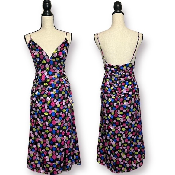 NWT NBD Josefien Ruched Multi Color Dot Print Midi Dress sz M - Picture 13 of 14